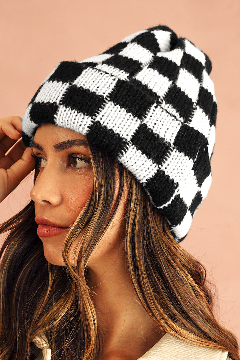 Checkered Folded Beanie Cap