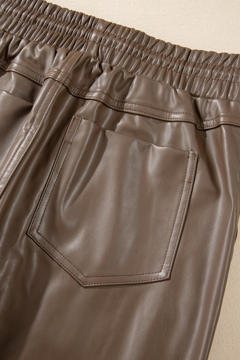 Brown Leather Tie Waist Jogger Pants