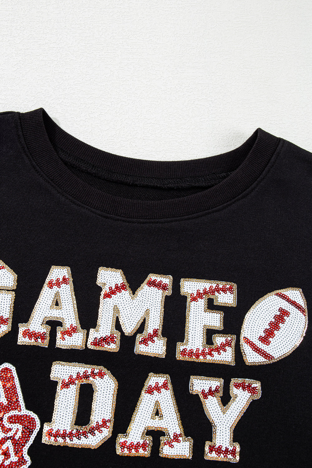 "GAME DAY" Cropped Sweatshirt with Sequins & Tassels