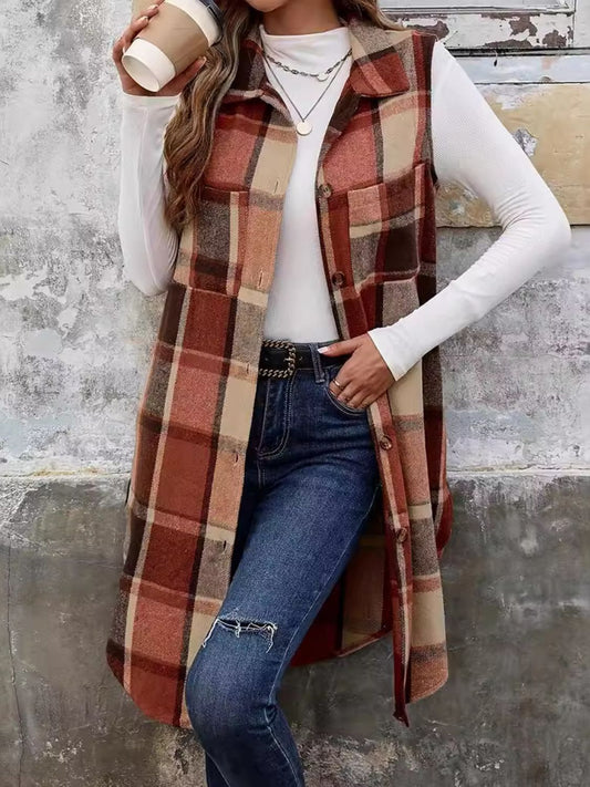 Trendy Plaid Button Up Vest Coat for Stylish Layering