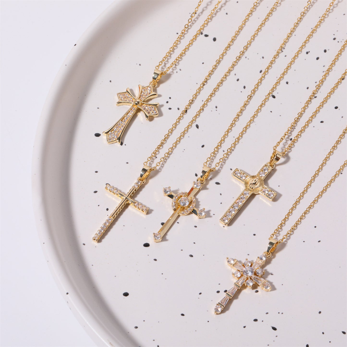 Stainless Steel Gold Inlaid Cross Necklace