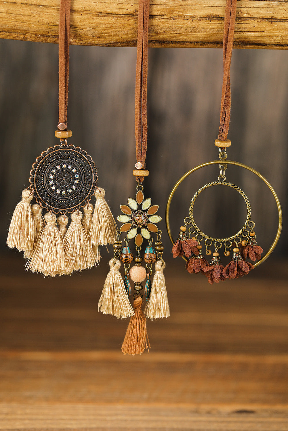 Bohemian Retro Necklace Set with Vibrant Tassels and Elegant Pendants