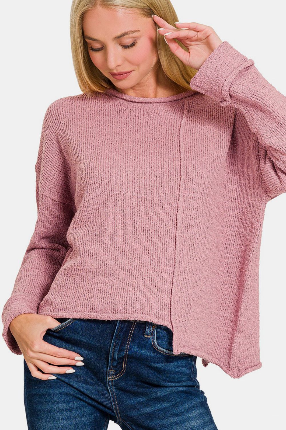 Asymmetric Hem Drop Shoulder Sweater