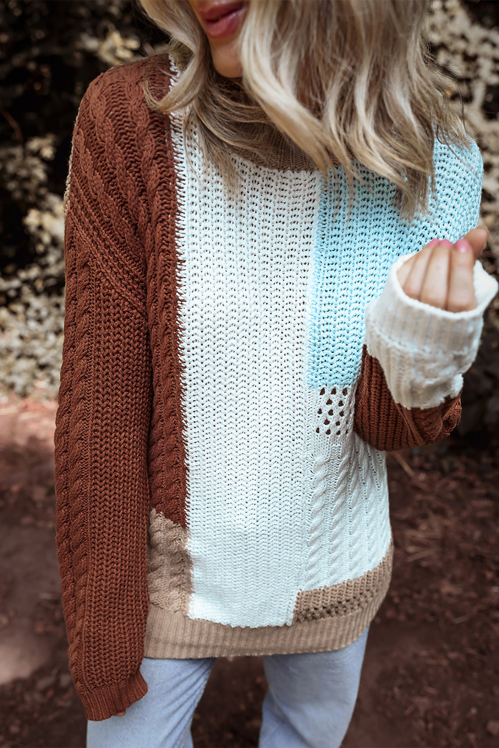 Textured Knit Colorblock Patchwork Sweater