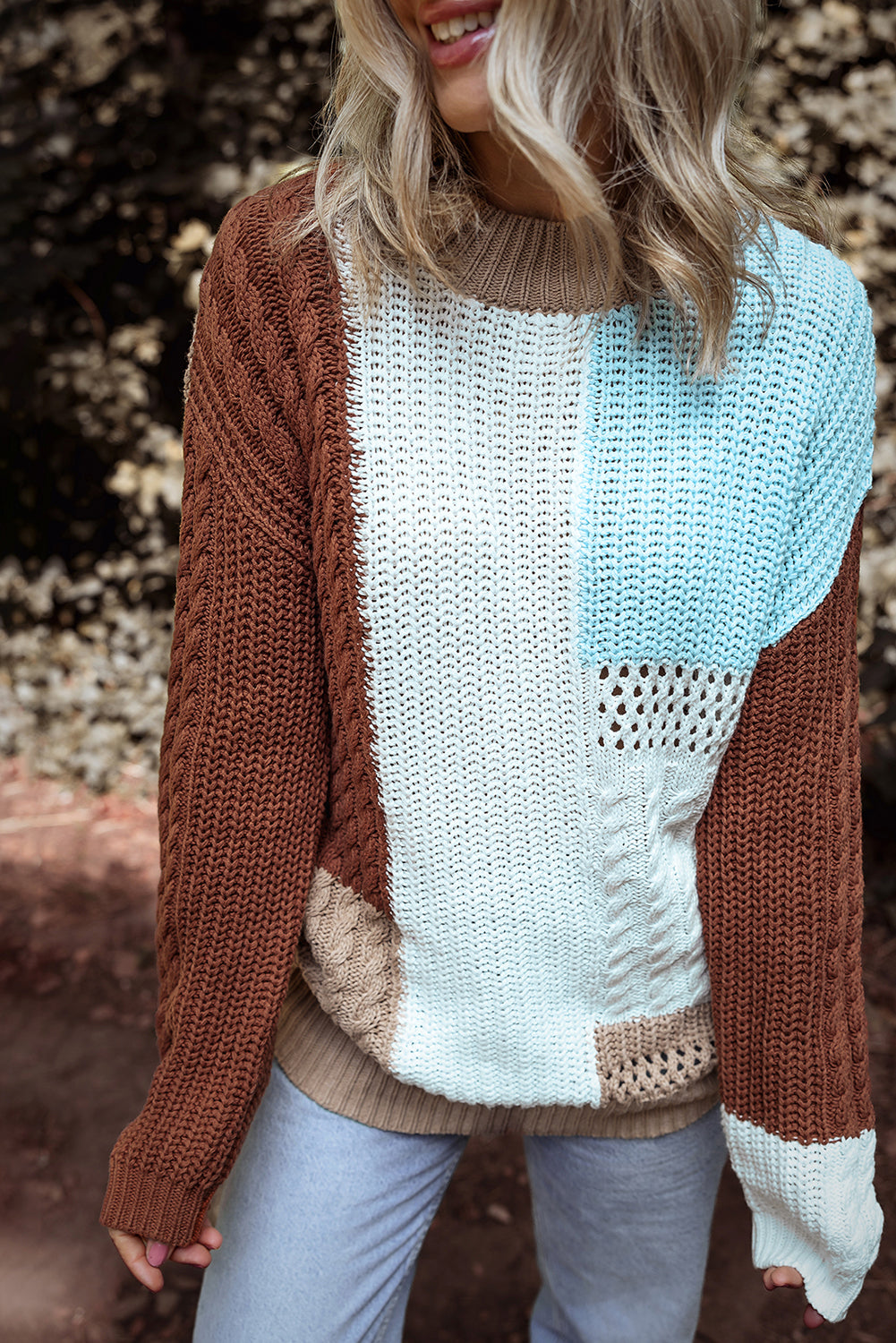 Textured Knit Colorblock Patchwork Sweater