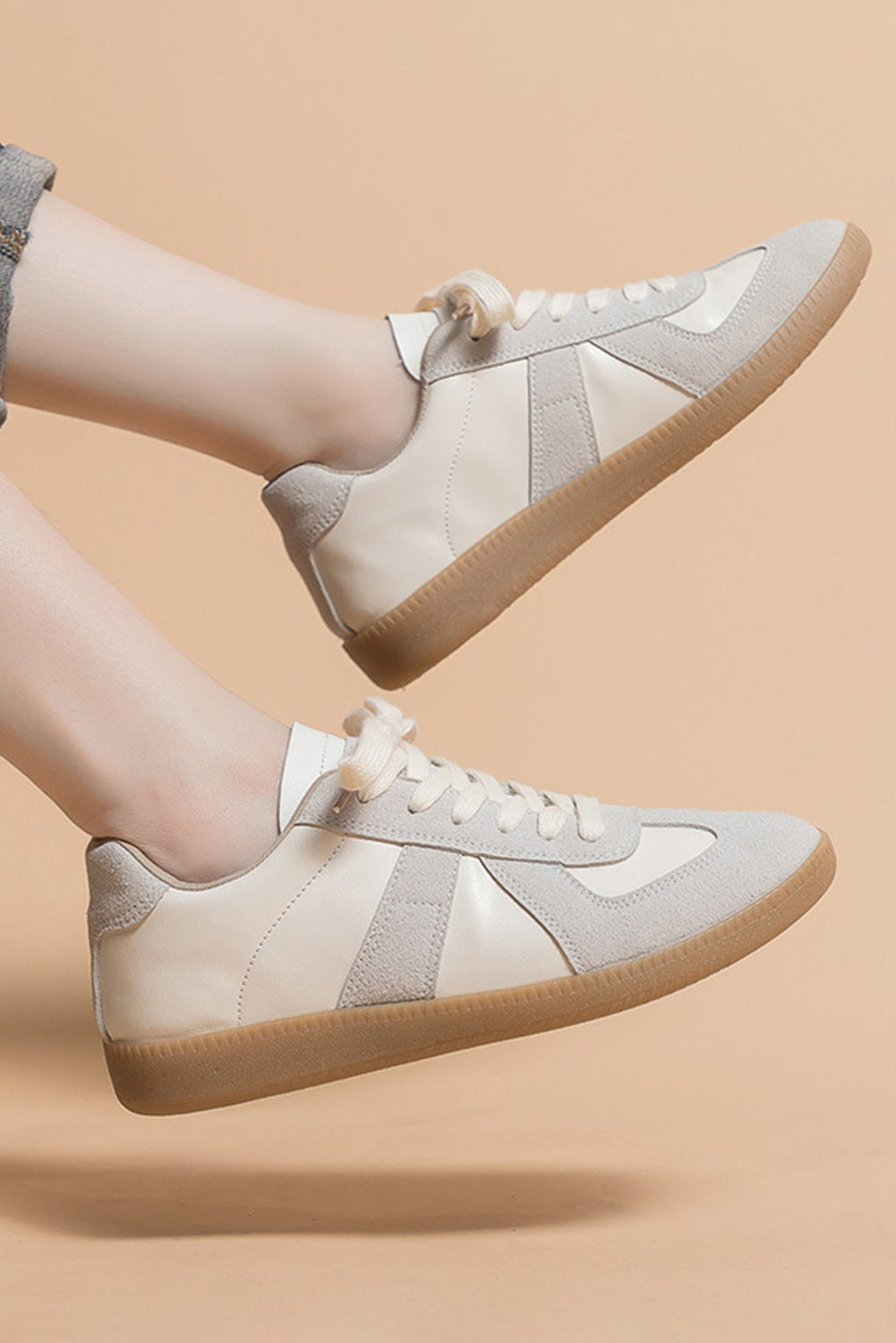 Stylish Leather Suede Patchwork Flat Sneakers