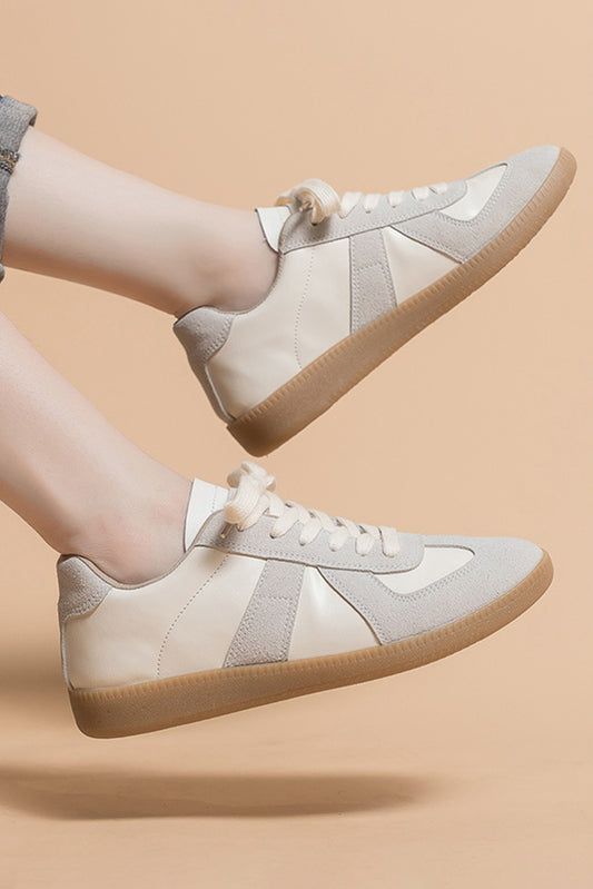 Stylish Leather Suede Patchwork Flat Sneakers