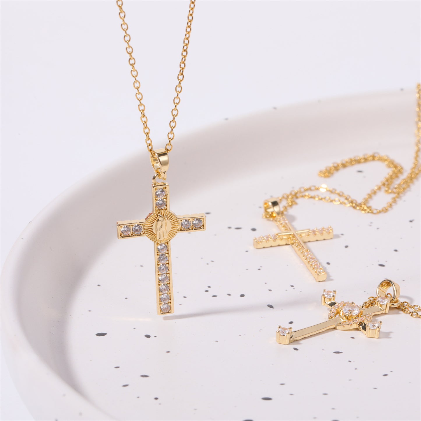 Stainless Steel Gold Inlaid Cross Necklace