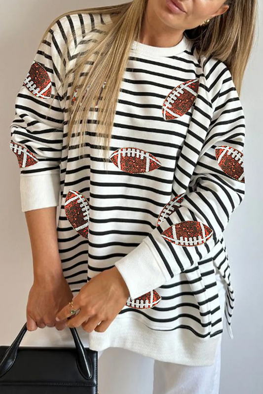 Black Stripe Sequin Football Sweatshirt