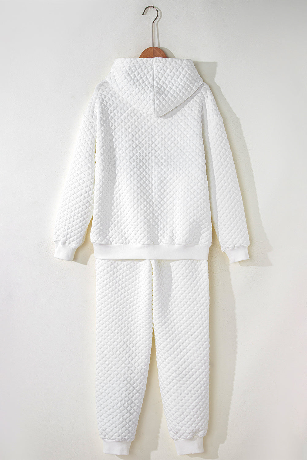 White Quilted Hoodie and Sweatpants Two Piece Set