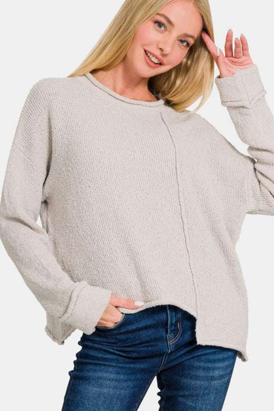 Asymmetric Hem Drop Shoulder Sweater