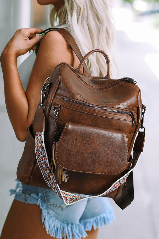 Dark Brown Tassel Retro Backpack