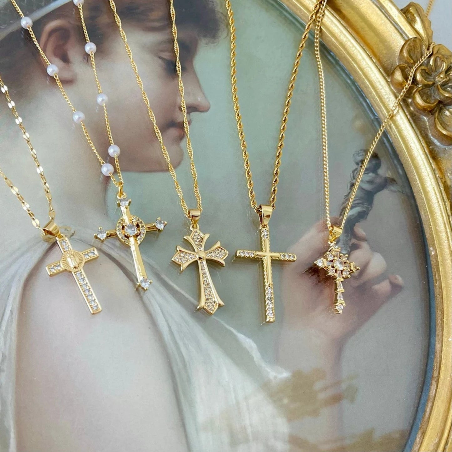 Stainless Steel Gold Inlaid Cross Necklace