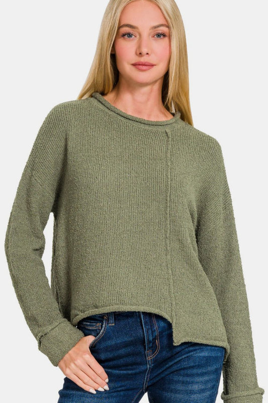 Asymmetric Hem Drop Shoulder Sweater