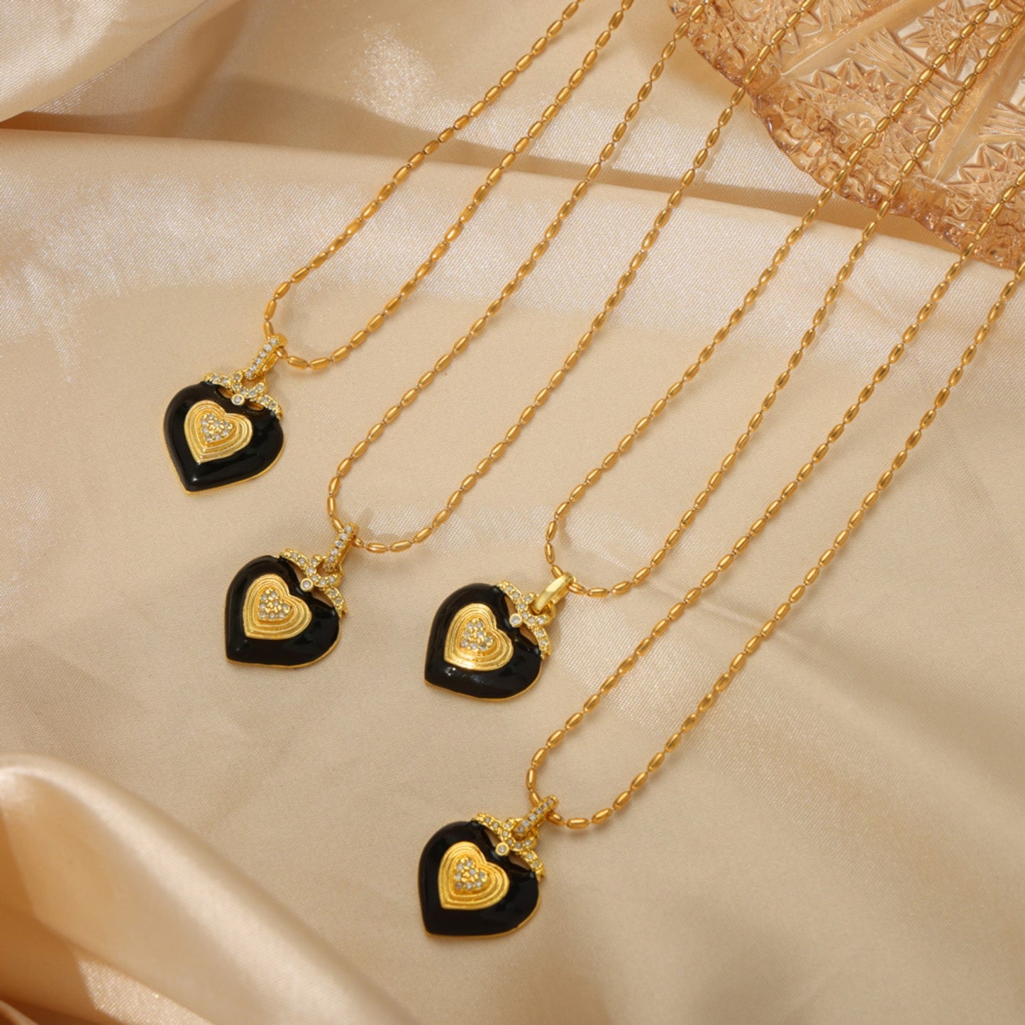 Titanium Steel black and gold Heart Shape Necklace