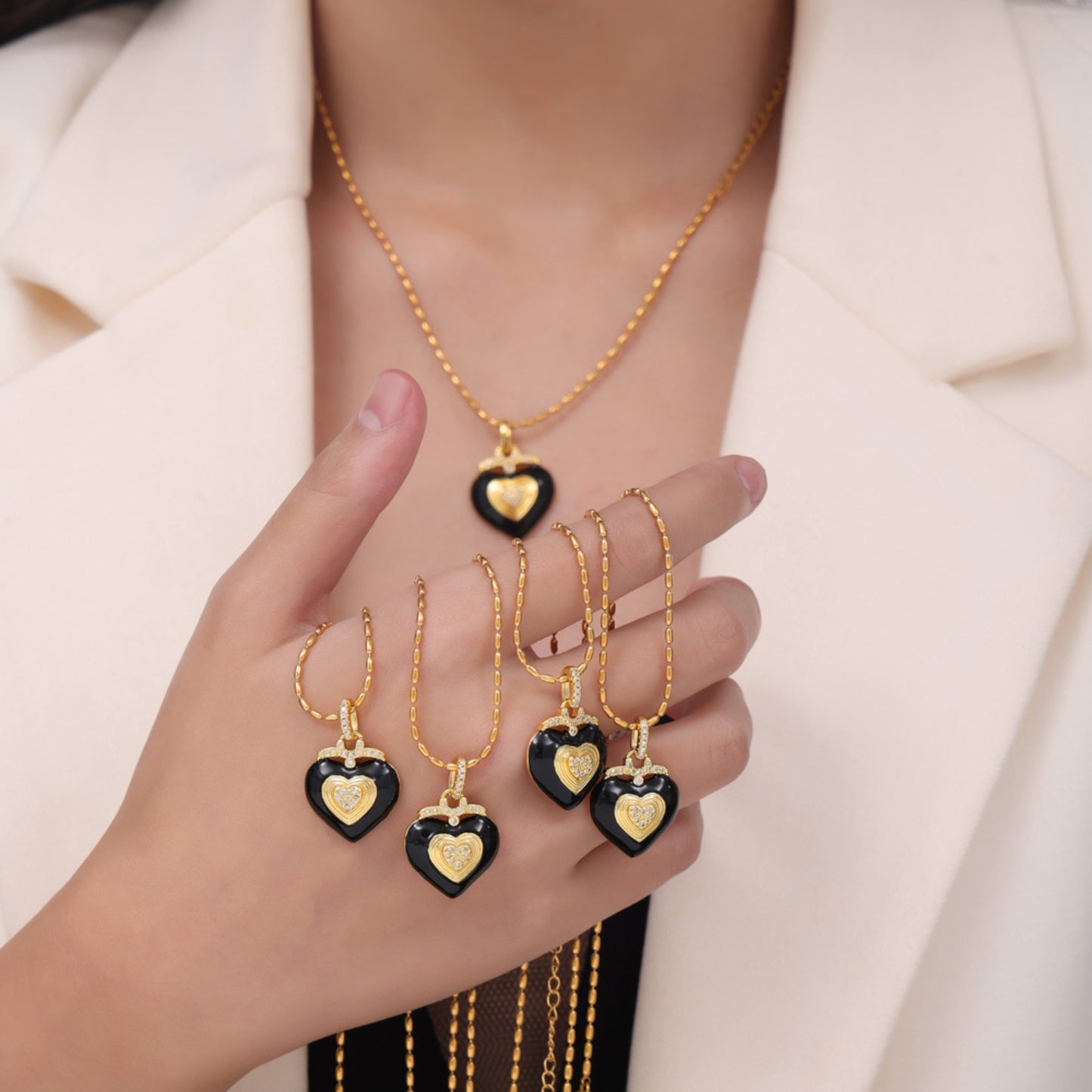 Titanium Steel black and gold Heart Shape Necklace