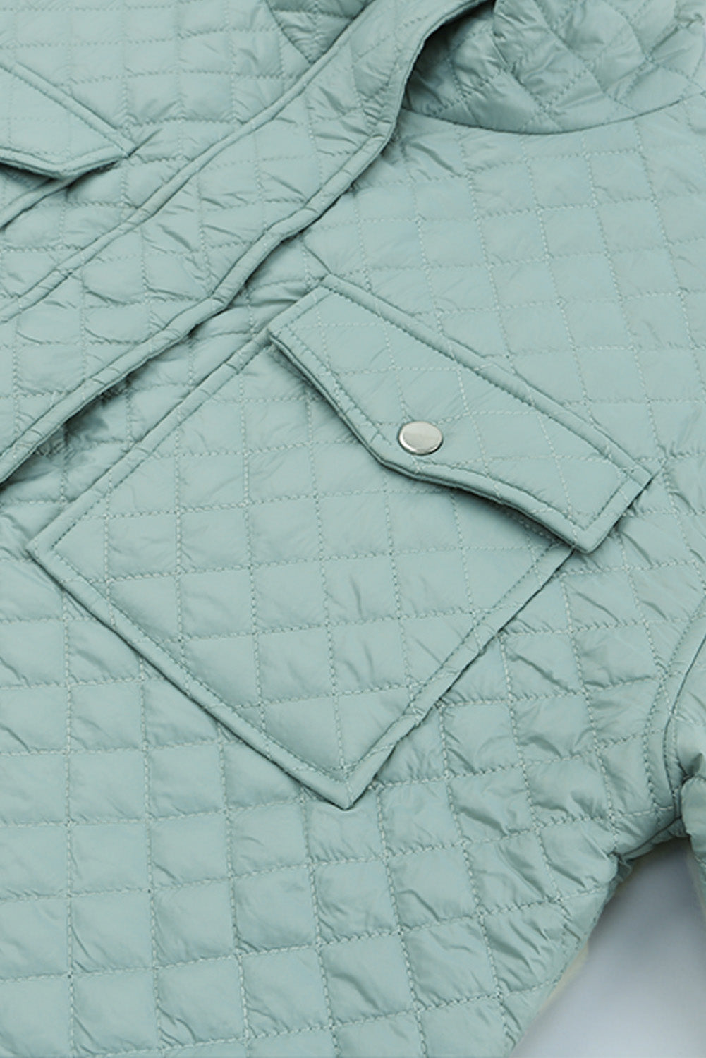 Green Quilted Pocketed Zip-up Cropped Jacket