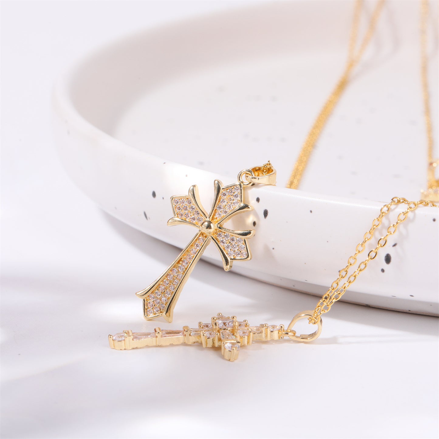 Stainless Steel Gold Inlaid Cross Necklace