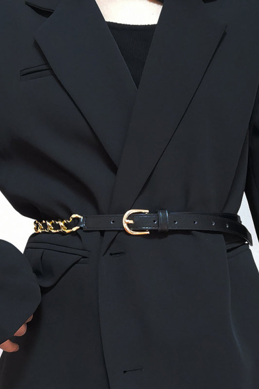 Black and Gold Chain Skinny Belt