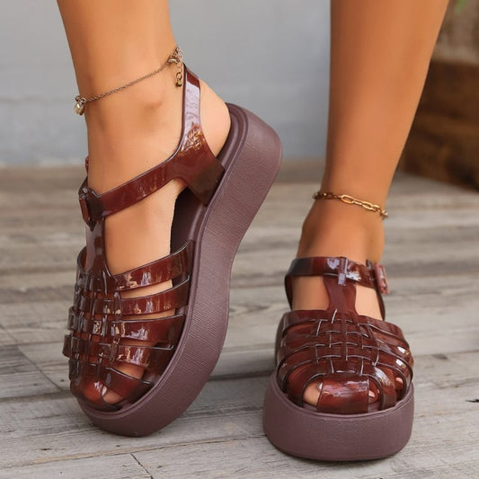 Trendy Plastic Woven Platform Sandals