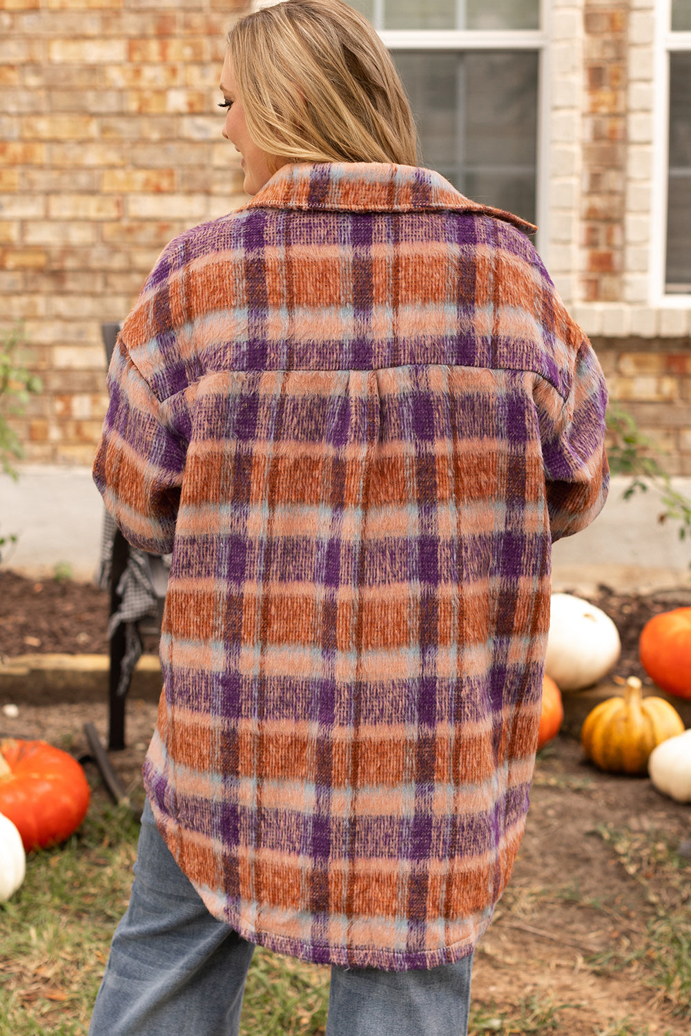 Plus Size Plaid Print Collared Button Up Jacket