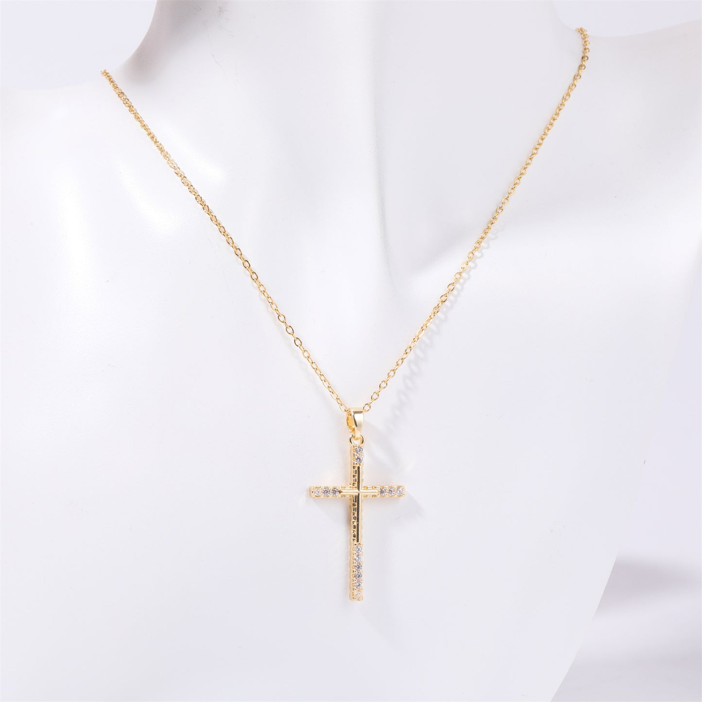 Stainless Steel Gold Inlaid Cross Necklace