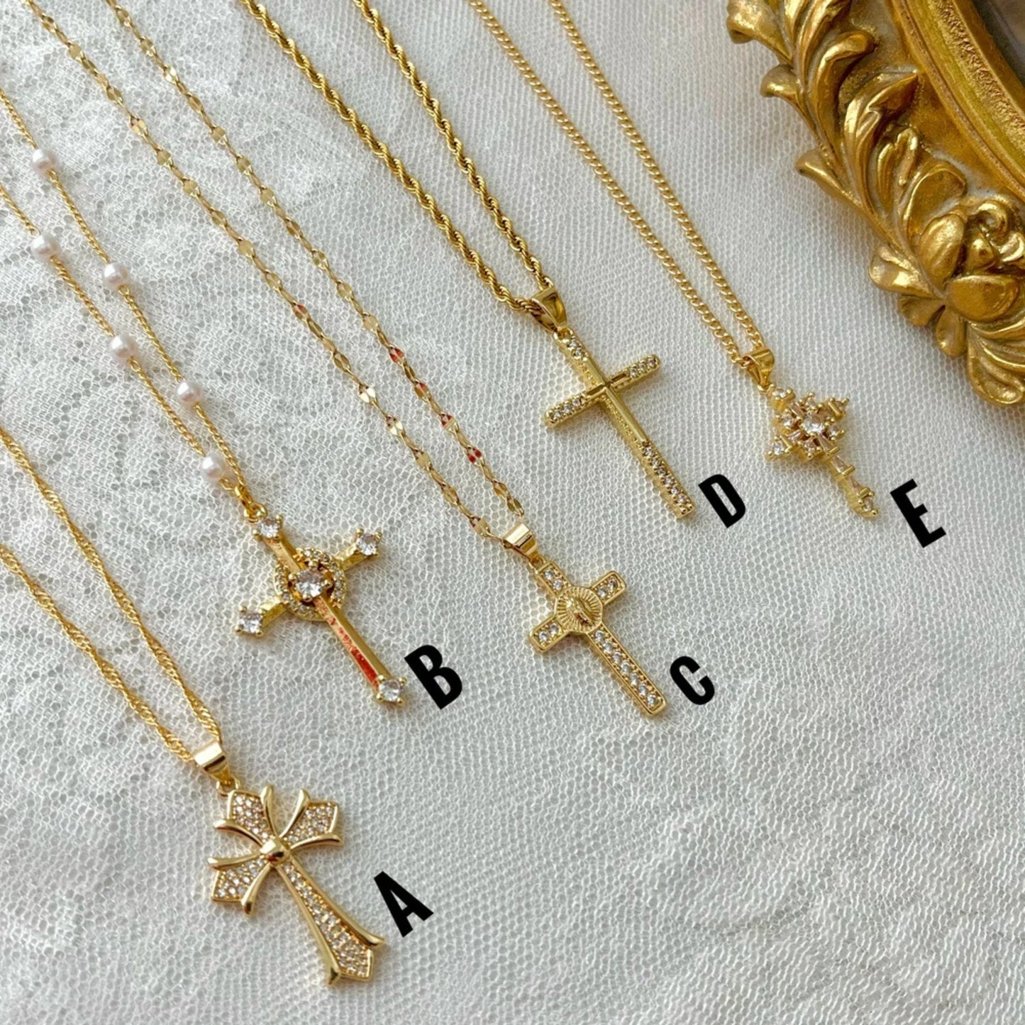 Stainless Steel Gold Inlaid Cross Necklace