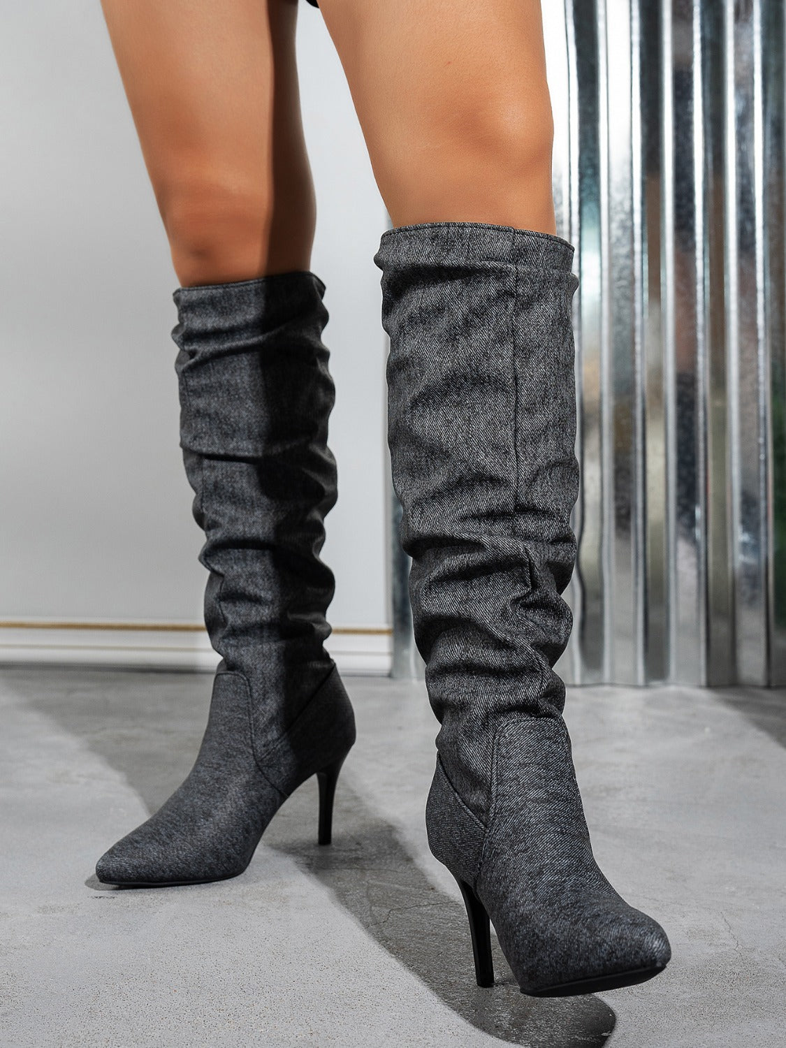 Calf High Point Toe Stiletto Boots