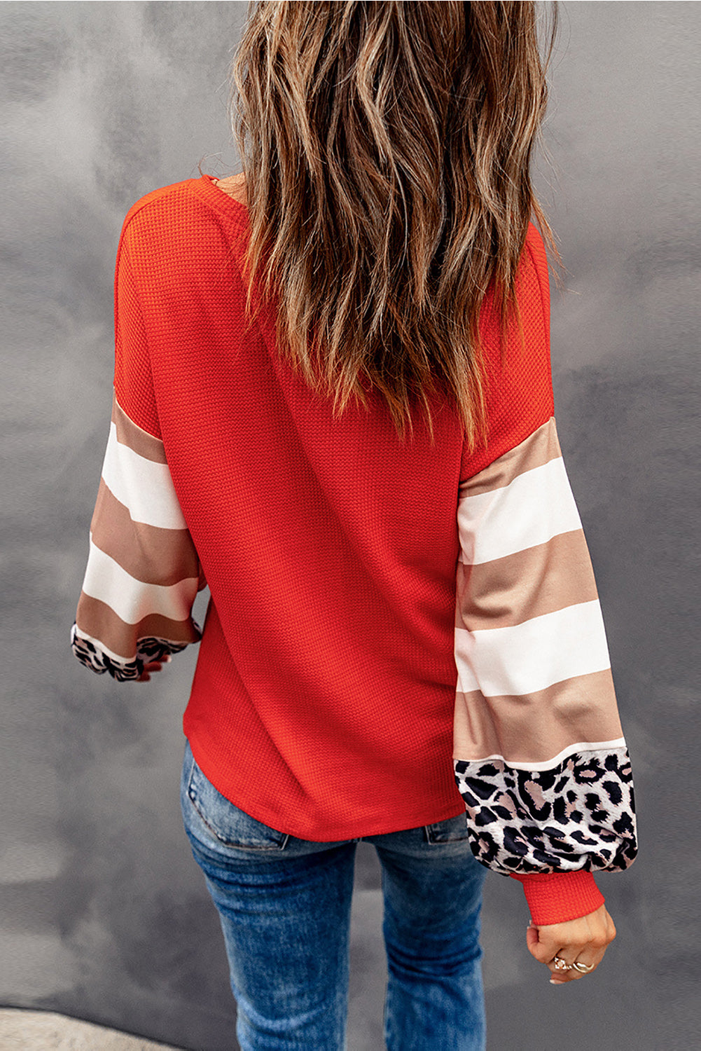 "Hello Pumpkin" Graphic Leopard Striped Colorblock Top