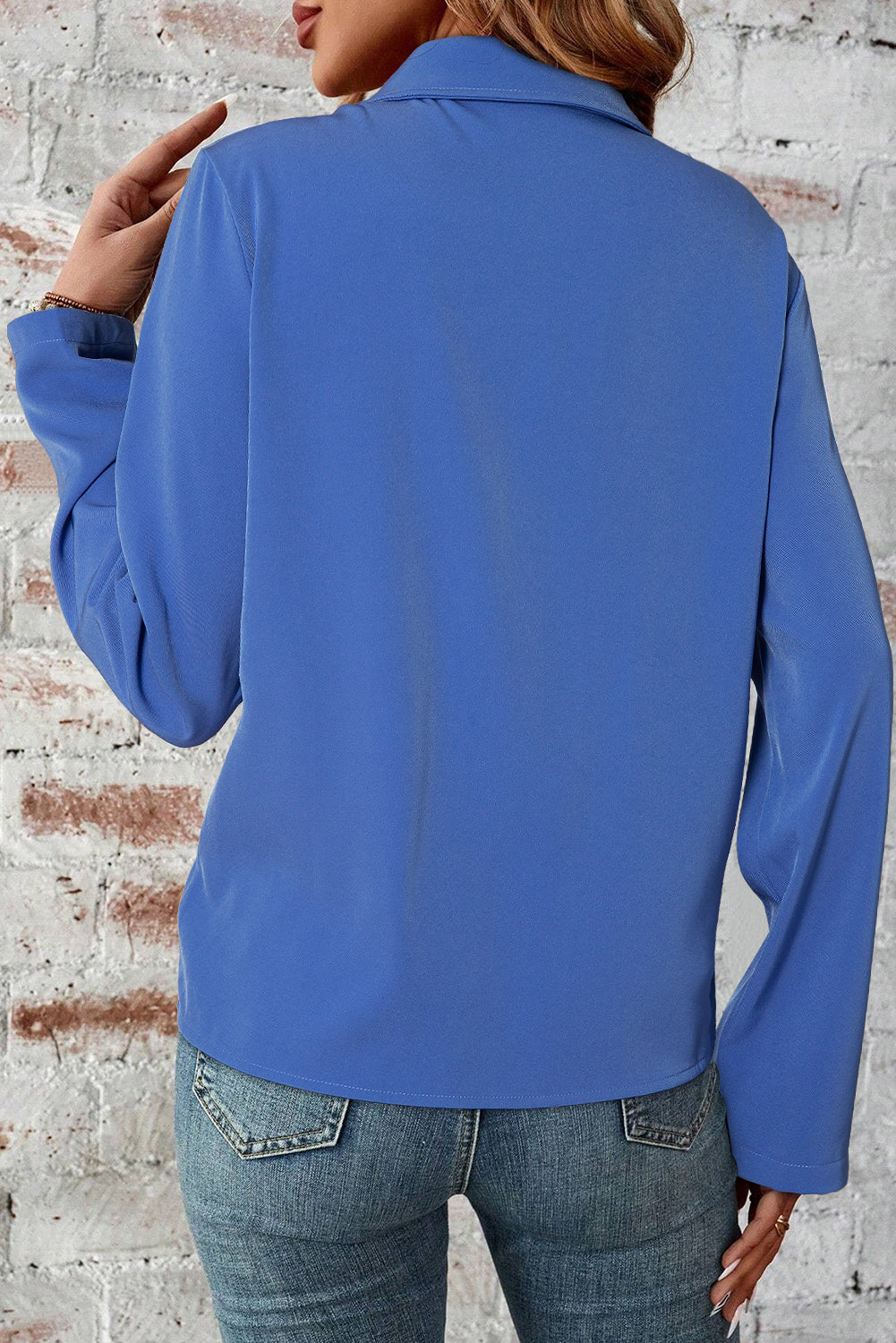 Dusk Blue-Collar Zip Up Jacket