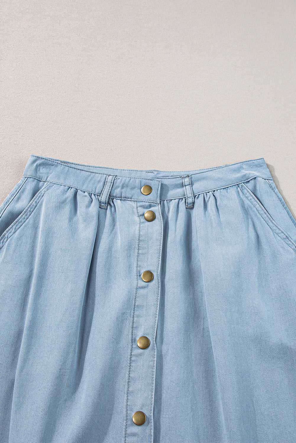 Mist Blue Fully Buttoned Long Denim Skirt