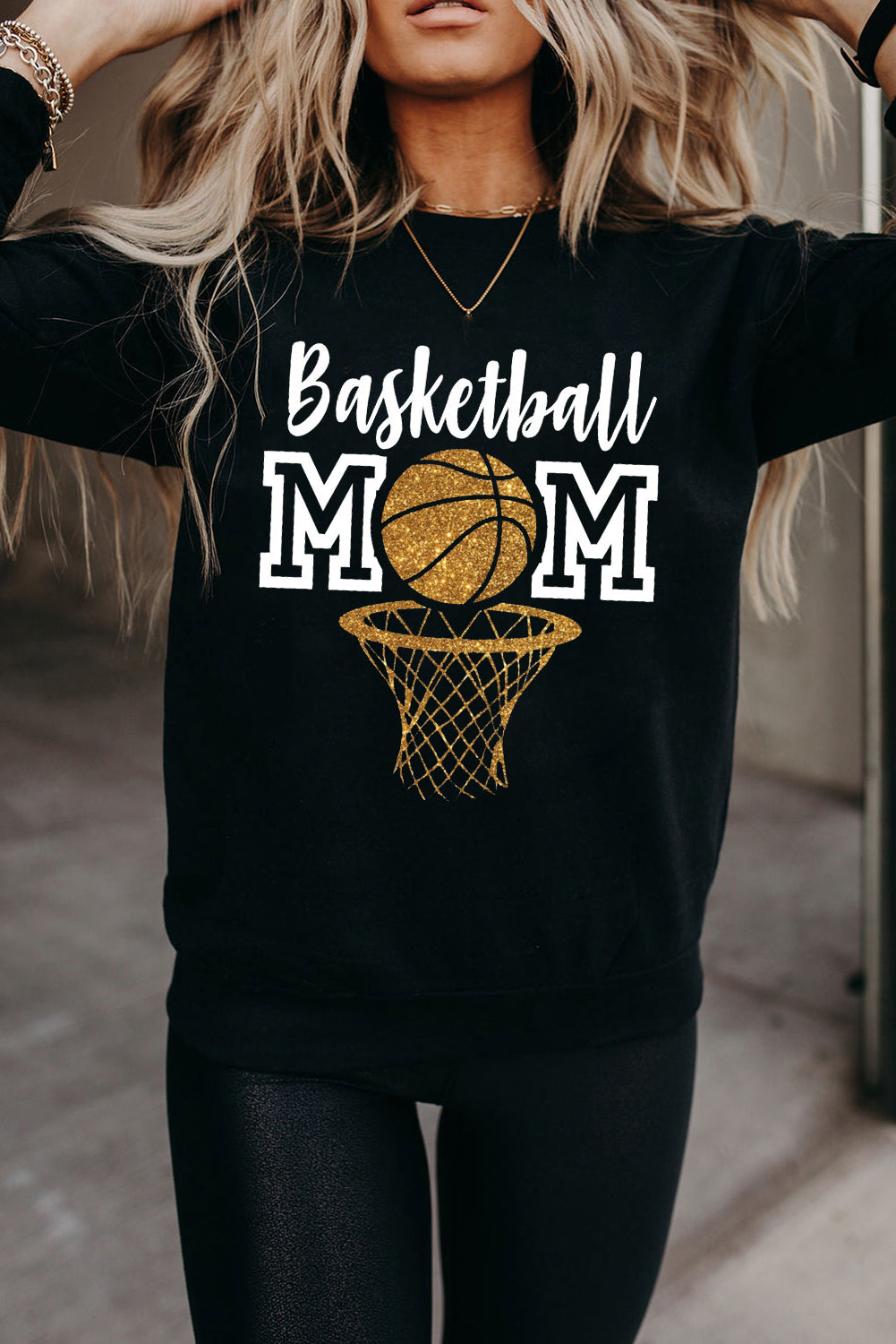 Basketball MOM Graphic Long Sleeve Round Neck Top