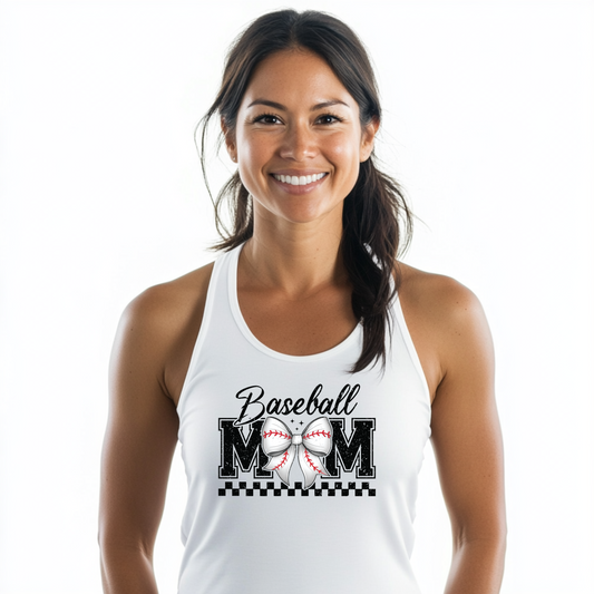 Baseball Mom Racerback Tank Top – Casual & Girly with Bow Design