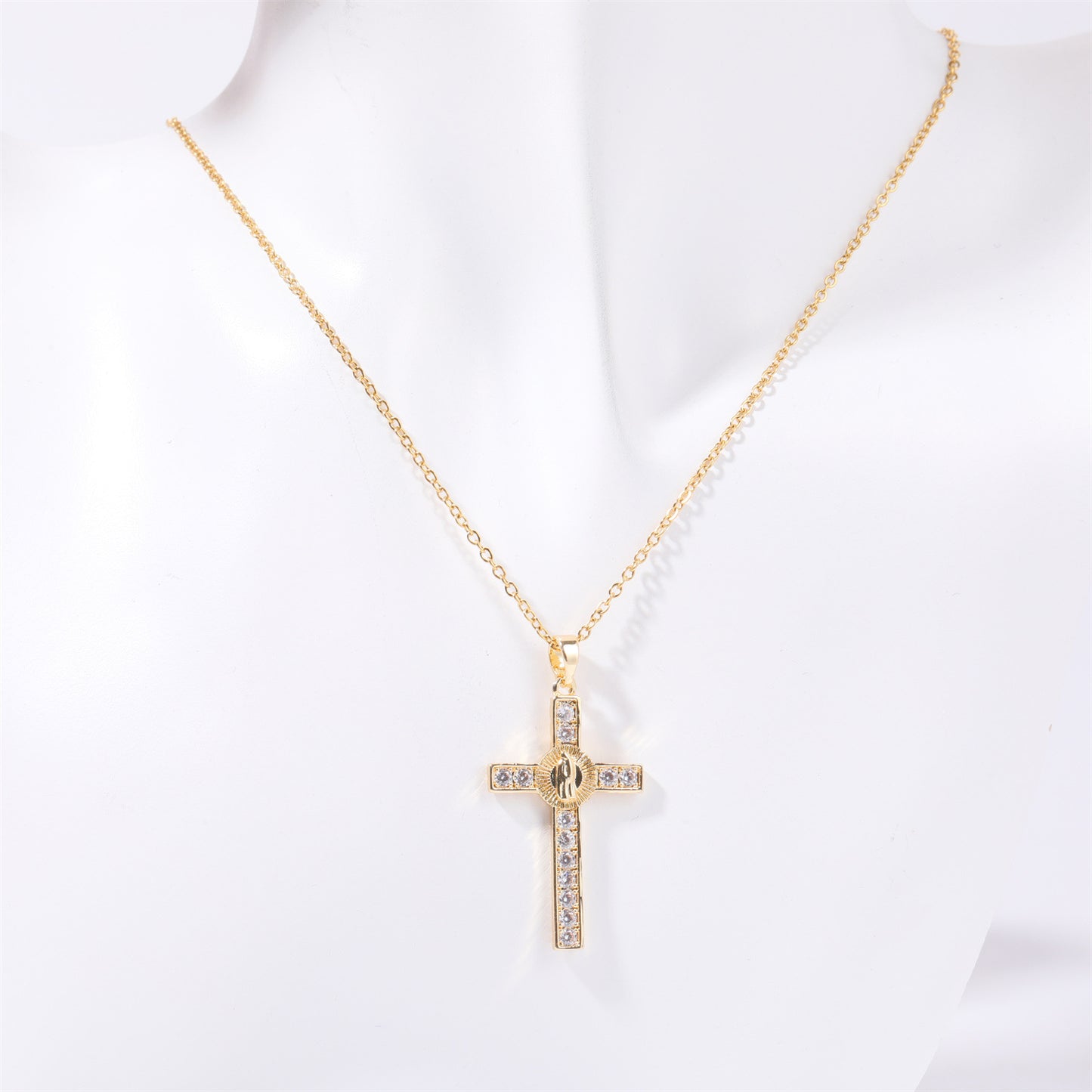 Stainless Steel Gold Inlaid Cross Necklace