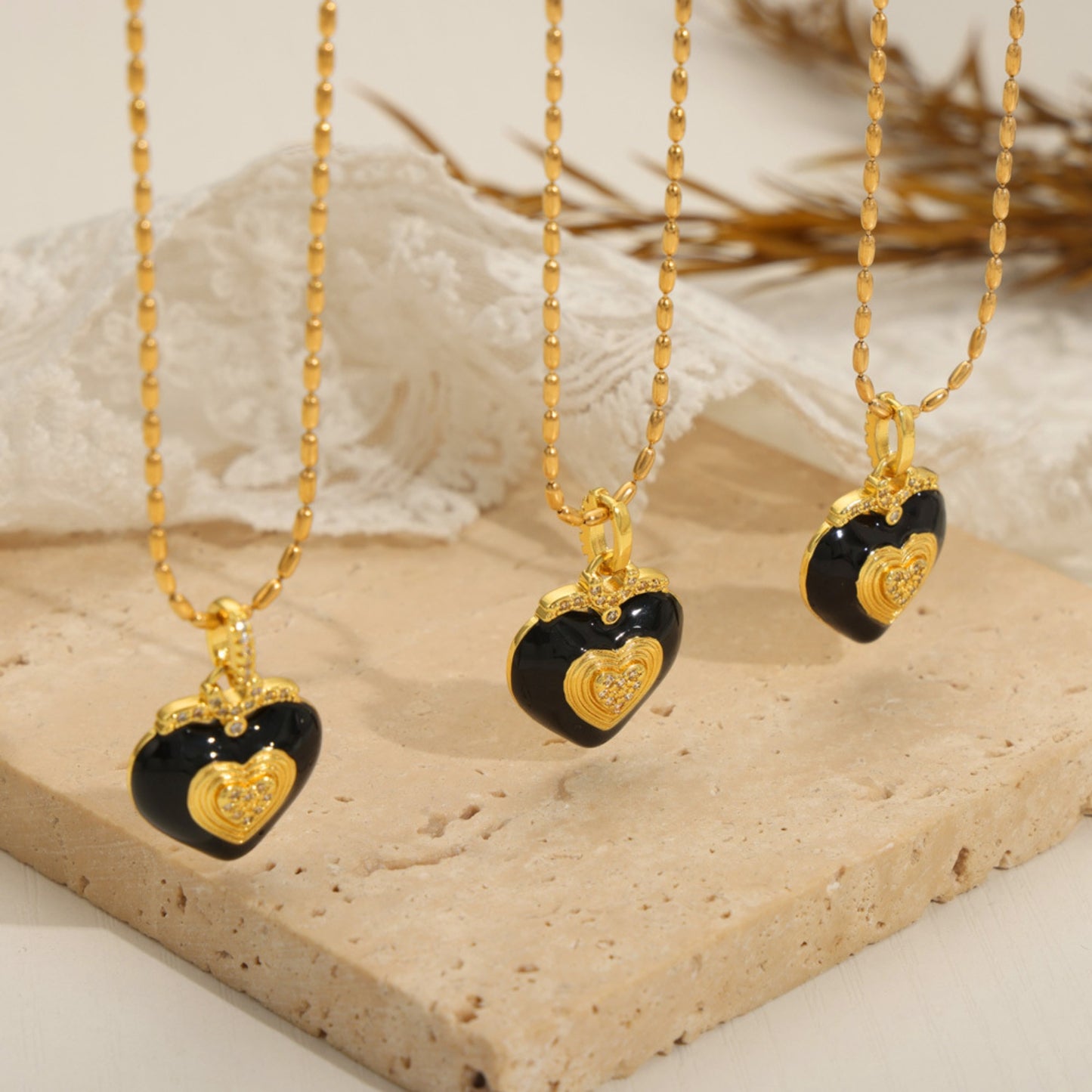 Titanium Steel black and gold Heart Shape Necklace