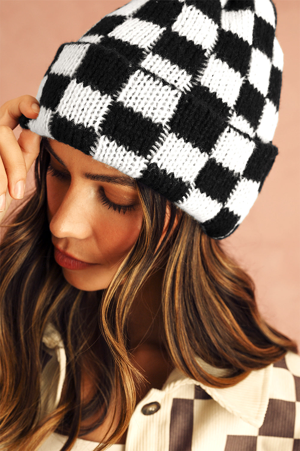 Checkered Folded Beanie Cap