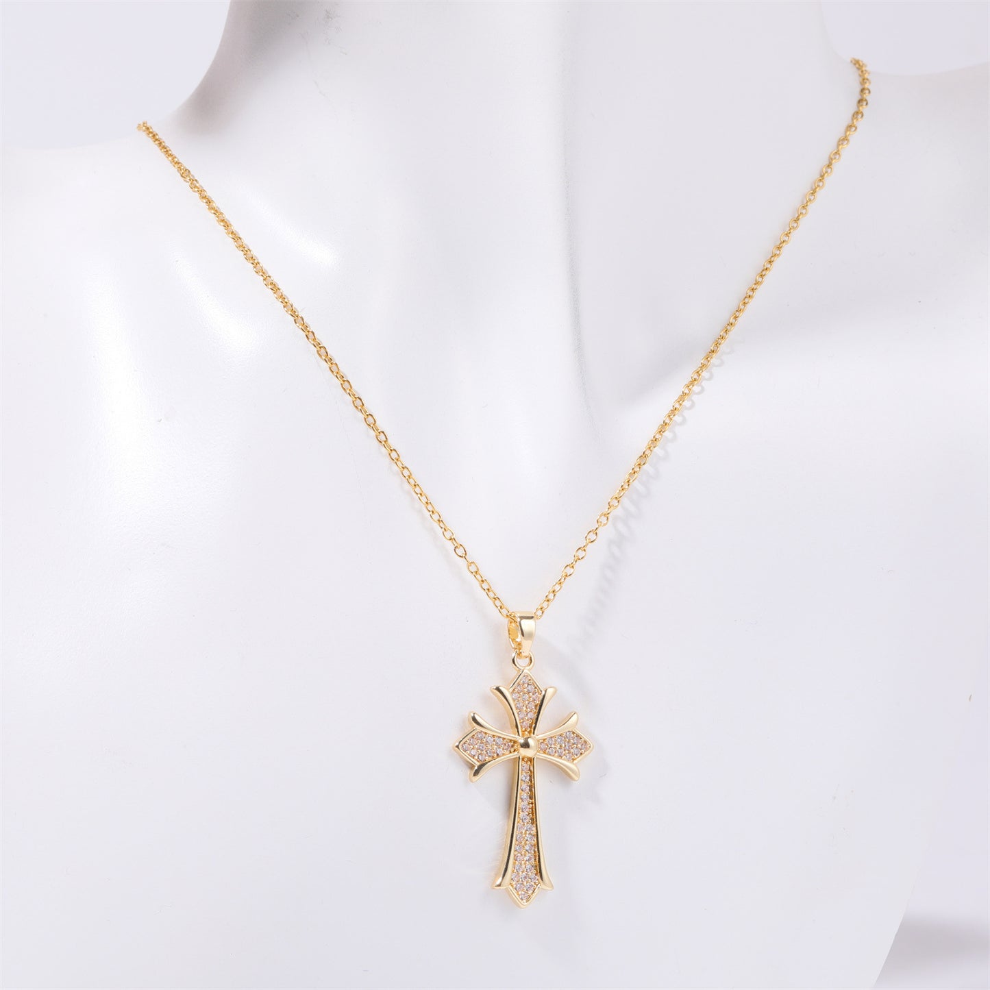 Stainless Steel Gold Inlaid Cross Necklace