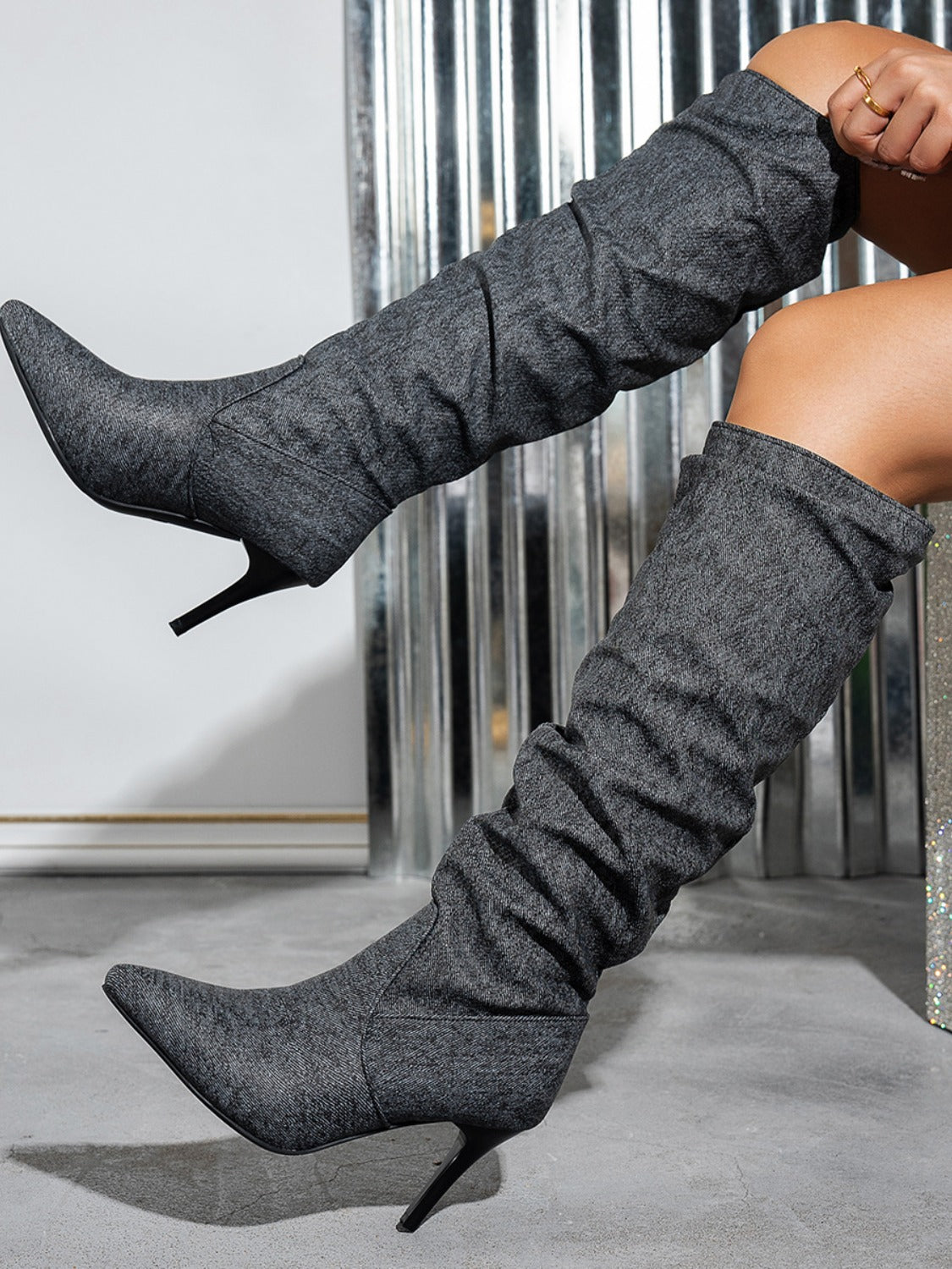 Calf High Point Toe Stiletto Boots