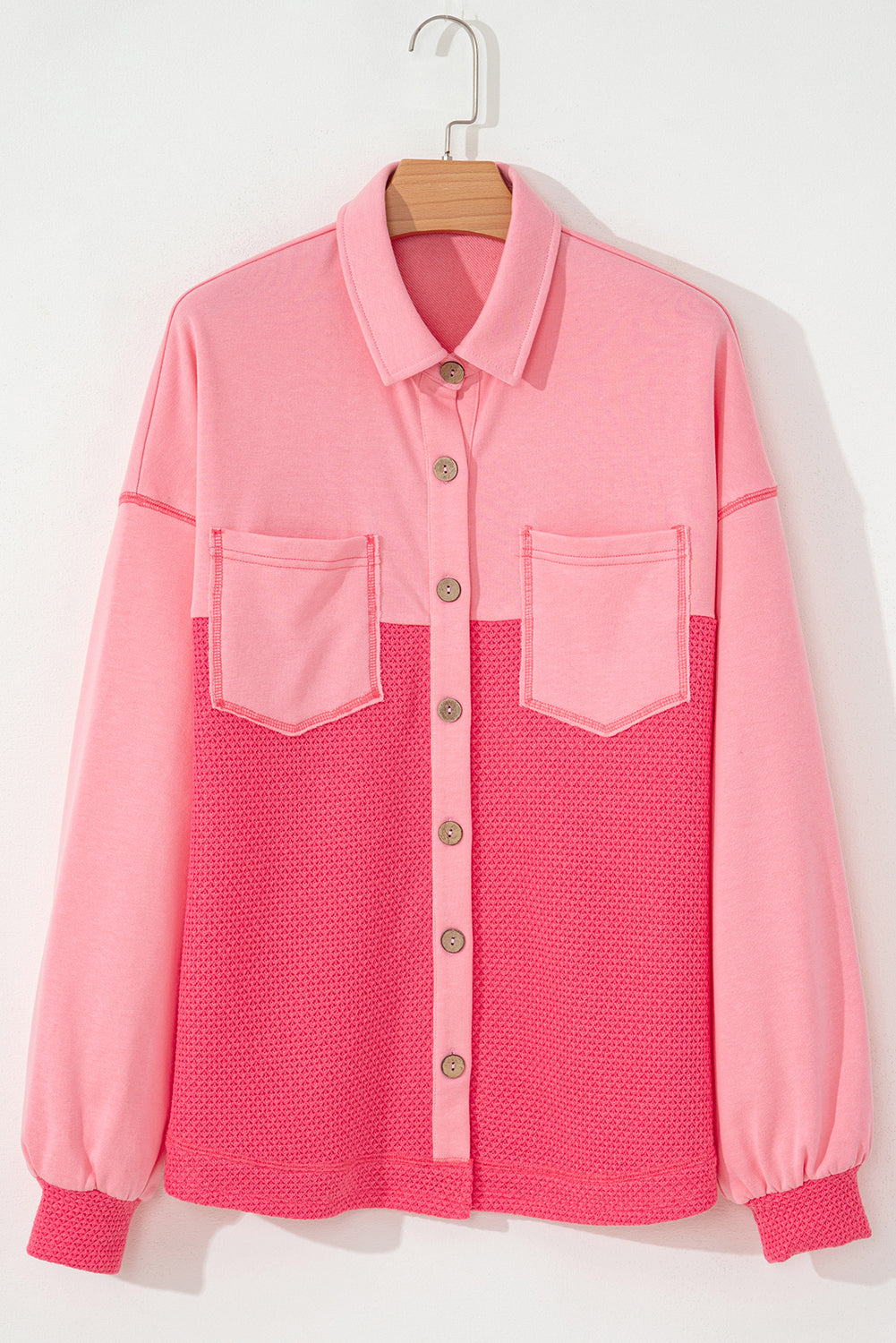 Peach Blossom Waffle Knit Buttoned Loose Shacket