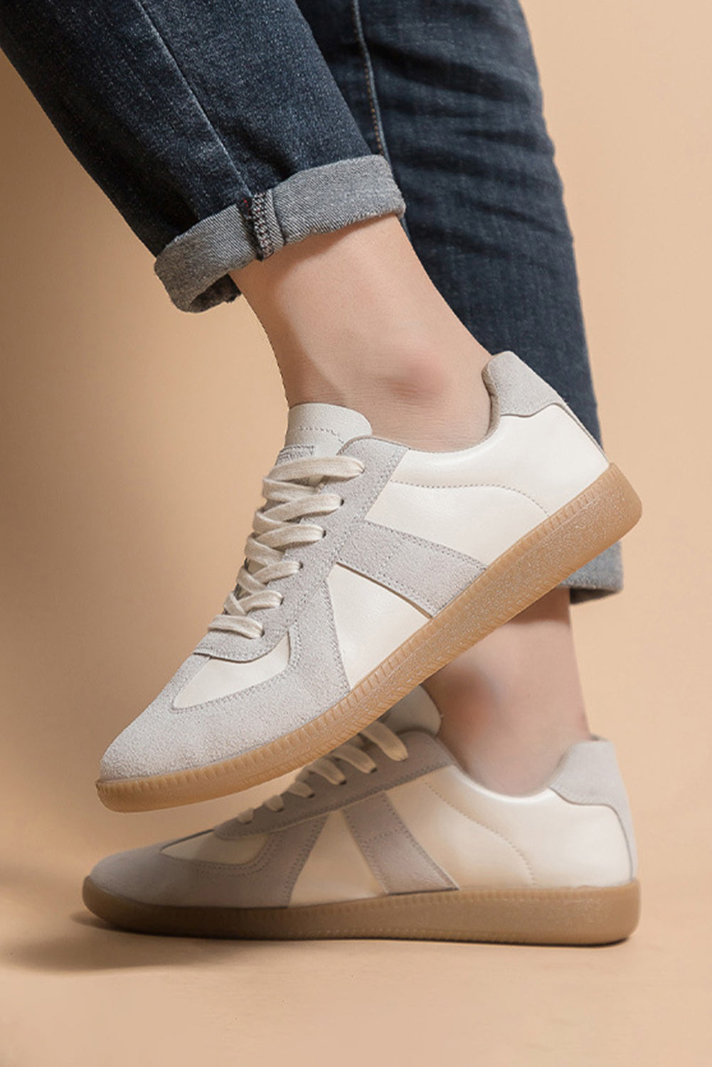 Stylish Leather Suede Patchwork Flat Sneakers