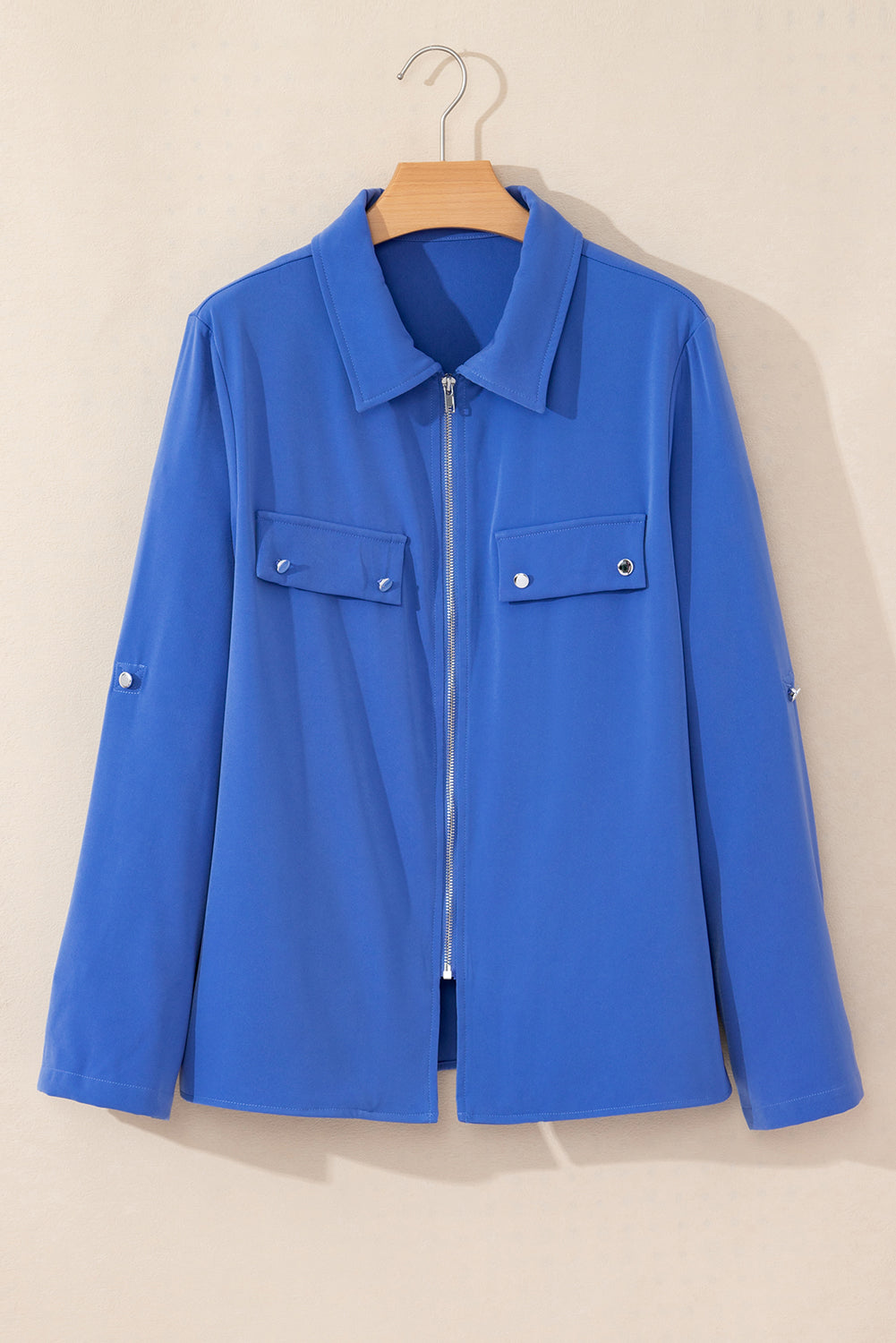 Dusk Blue-Collar Zip Up Jacket