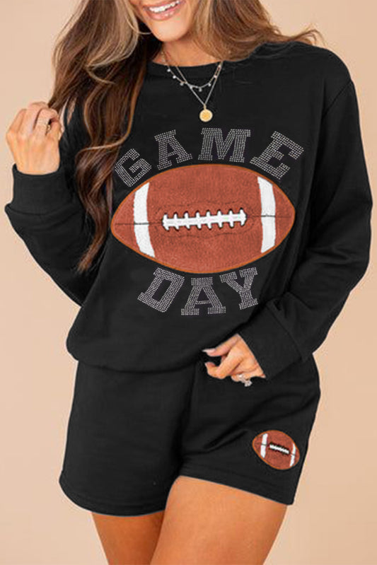 Black GAME DAY Football Graphic Pullover and Shorts Set