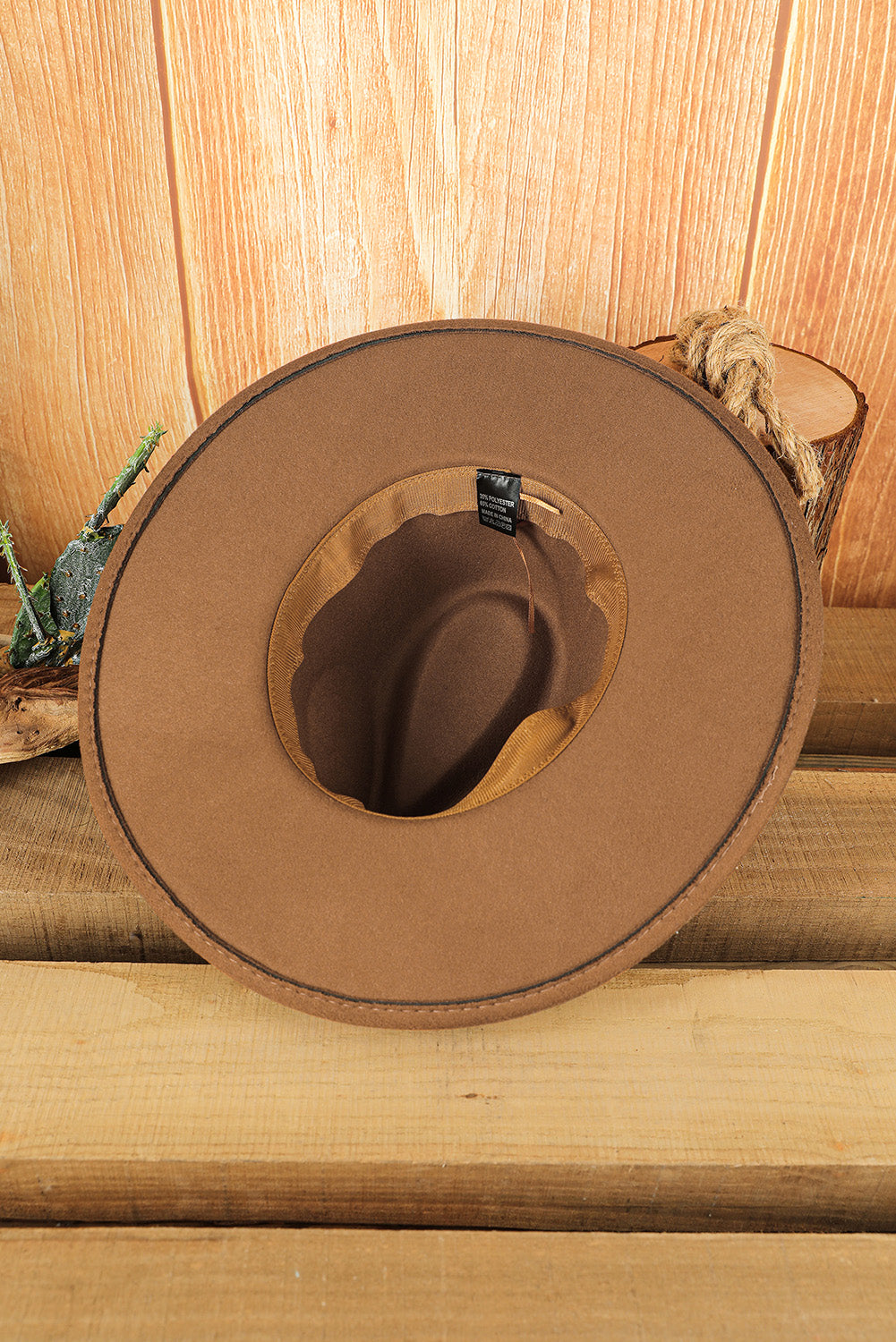 Brown Western Patchwork Flat Brim Cowboy Woven Hat