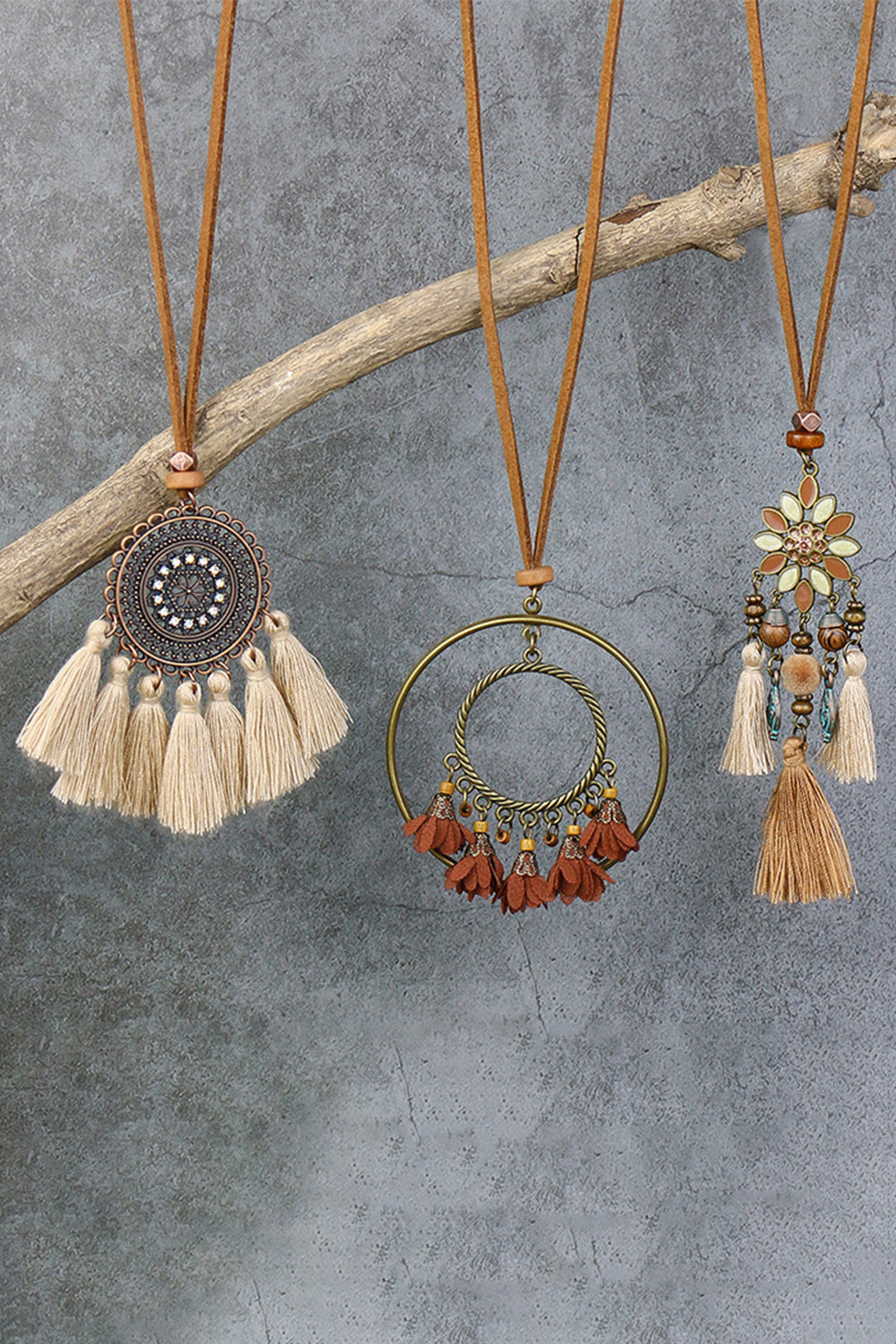 Bohemian Retro Necklace Set with Vibrant Tassels and Elegant Pendants