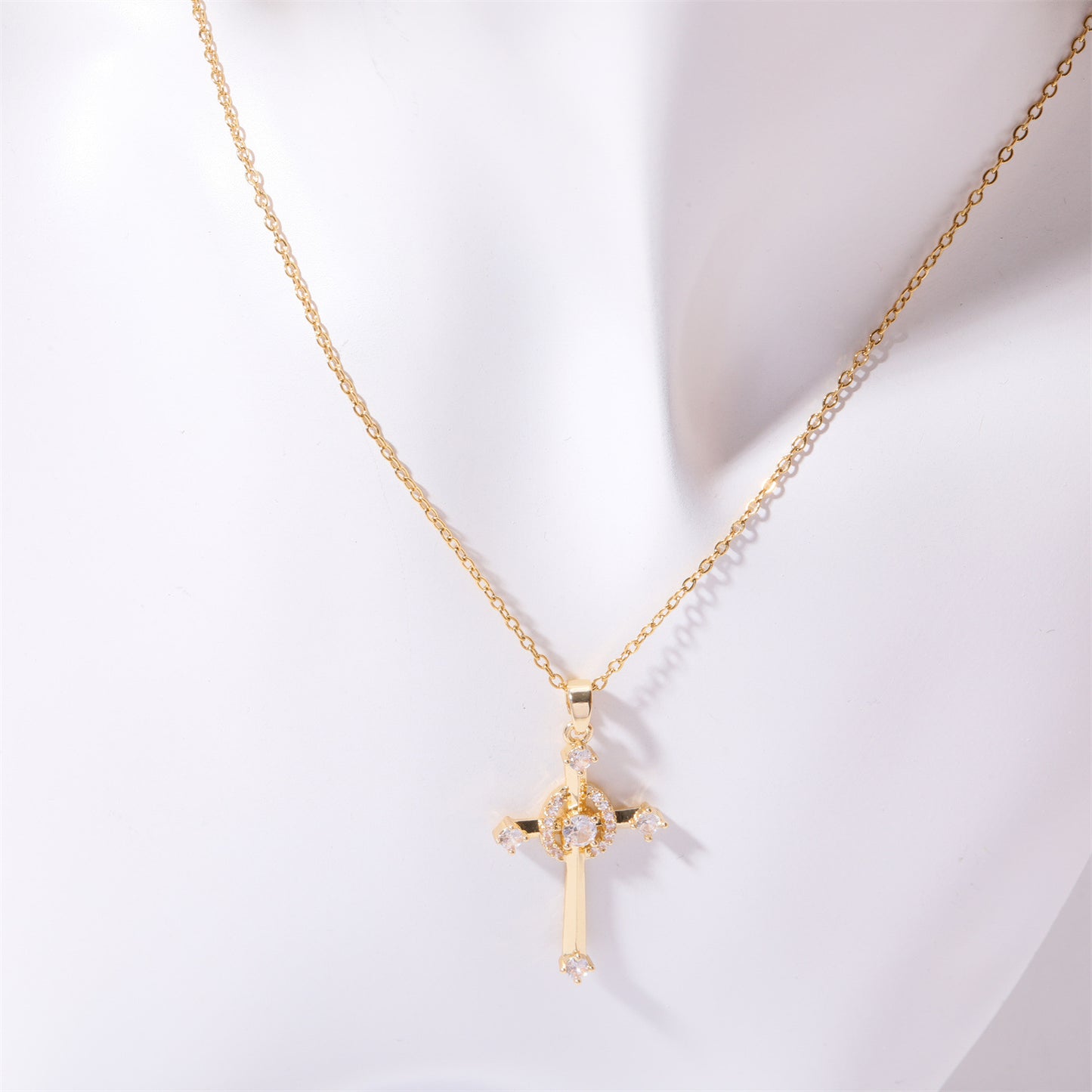 Stainless Steel Gold Inlaid Cross Necklace