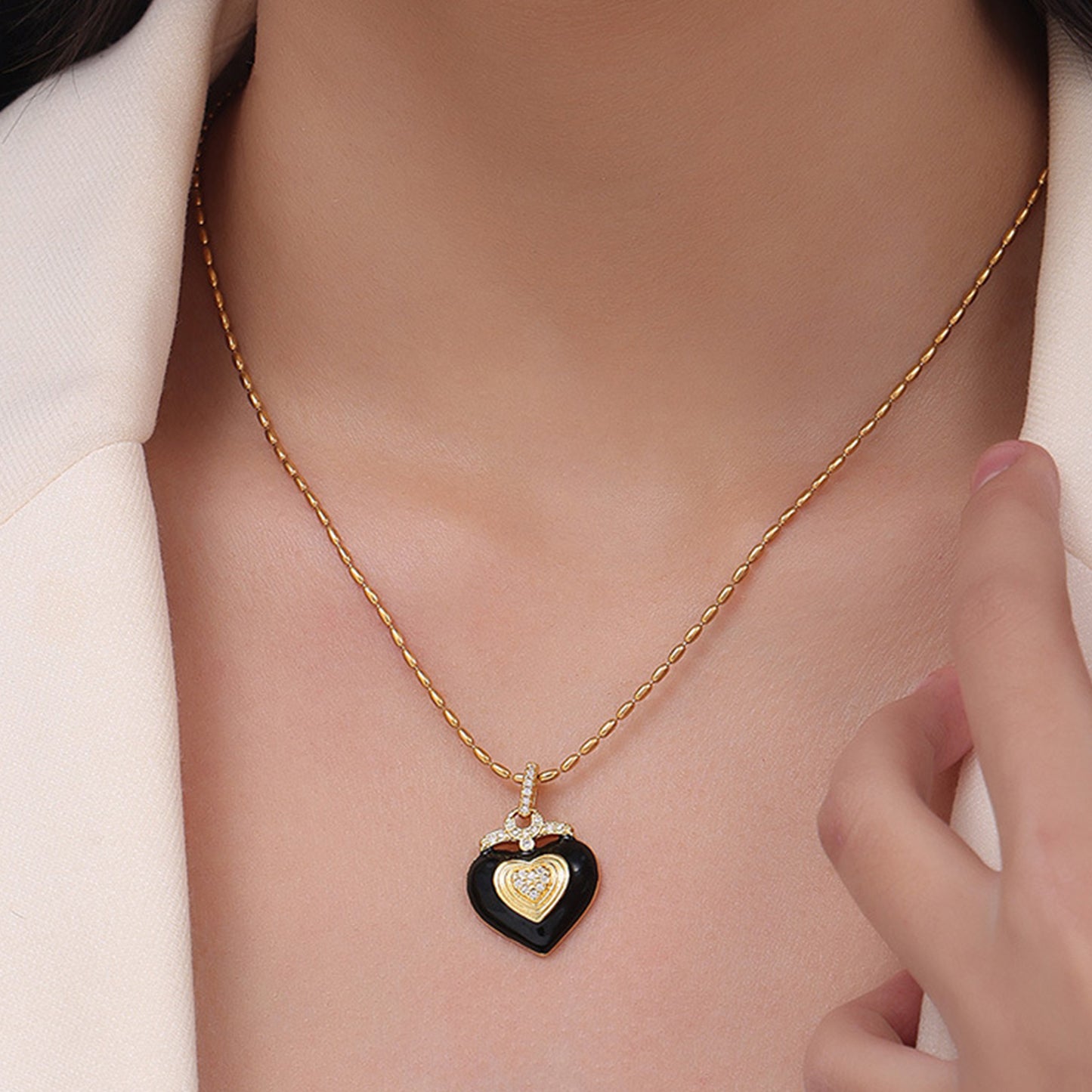 Titanium Steel black and gold Heart Shape Necklace