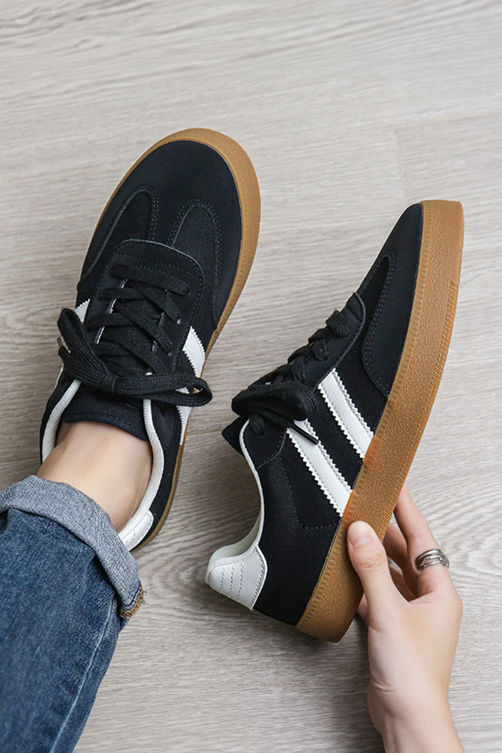 Beau Blue Striped Lace Up Flat Sneakers