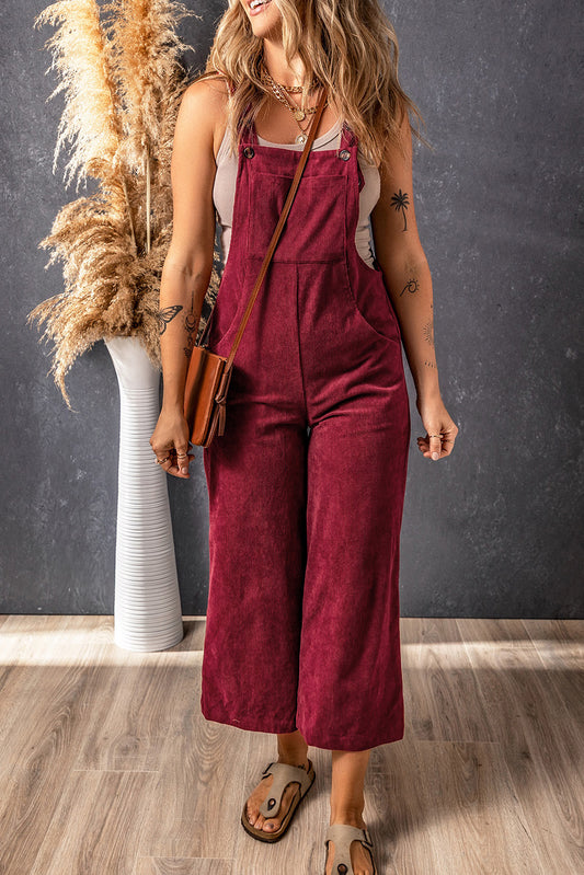 Fiery Red Corduroy Wide Overalls