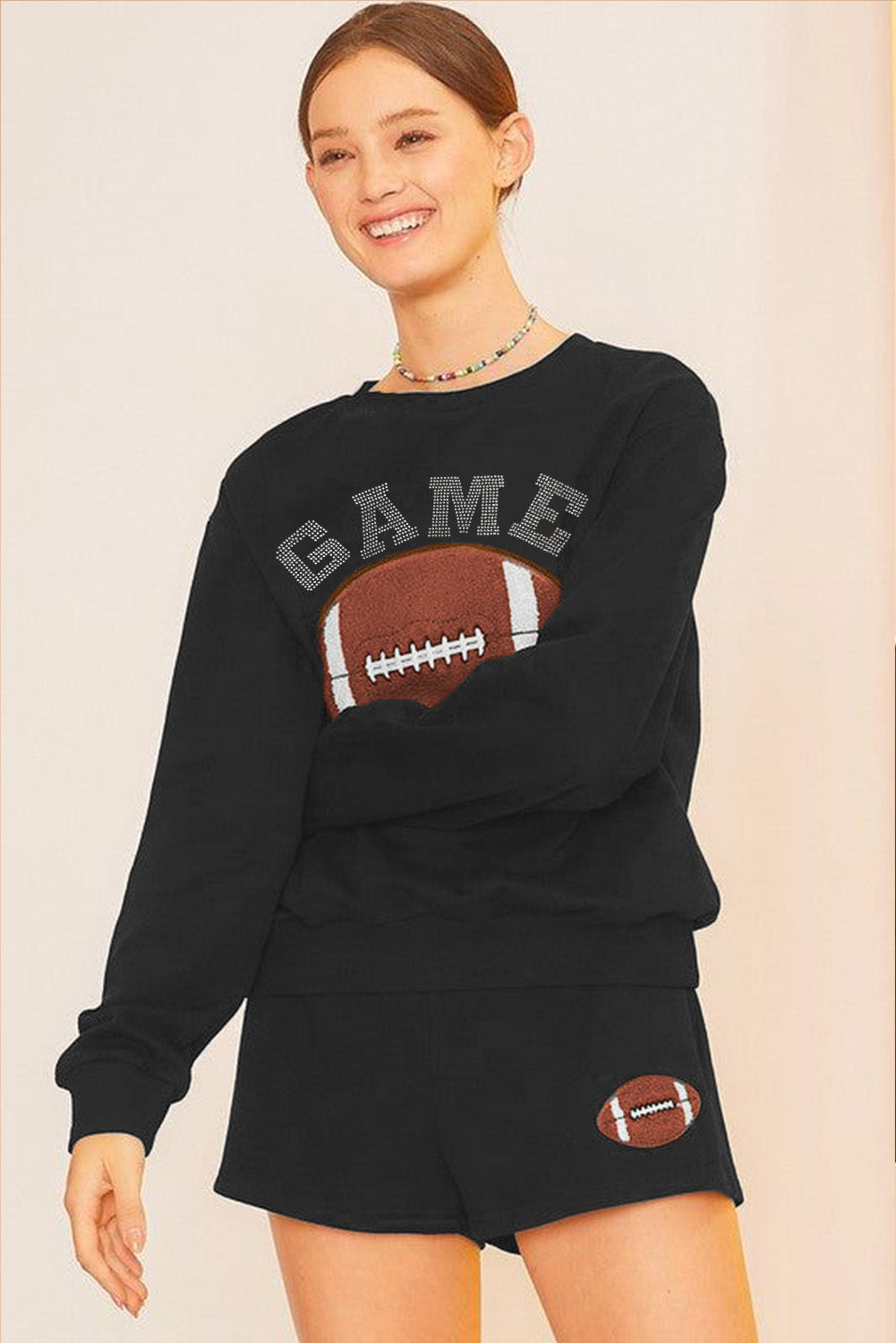 Black GAME DAY Football Graphic Pullover and Shorts Set