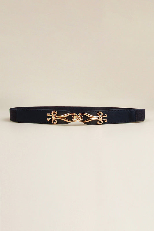 Buckle Elastic Belt with Gold Accents